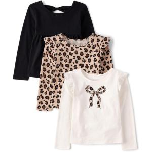 imageThe Childrens Place BabyGirls and Toddler Assorted Long Sleeve Knit ShirtLeopard BowLeopardBlack