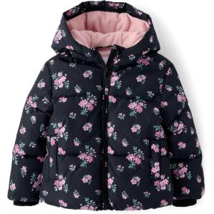 imageThe Childrens Place babygirls And Toddler Medium Weight Windresistant Waterresistant Puffer JacketBlack Floral