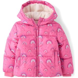 imageThe Childrens Place babygirls And Toddler Medium Weight Windresistant Waterresistant Puffer JacketJazzberry Rainbows