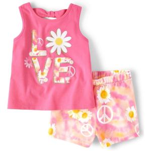 imageThe Childrens Place babygirls And Toddler Sleeveless Tank Top and Shorts 2piece SetPink Love Set