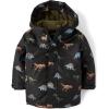 imageThe Childrens Place Baby Boys and Toddler Heavy 3 in 1 Winter Jacket Wind WaterResistant Shell Fleece InnerDino Black