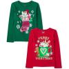 imageThe Childrens Place UnisexChild All HolidaysBirthdays Long Sleeve Graphic TShirts2 PackMerry EverythingCat Stocking