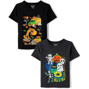 imageThe Childrens Place BabyBoys and Toddler All HolidaysBirthdays Short Sleeve Graphic TShirts2 PackCandy ConstructionTrick Or Treat