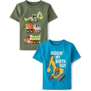 imageThe Childrens Place BabyBoys and Toddler All HolidaysBirthdays Short Sleeve Graphic TShirts2 PackDiggin My BirthdayConstruction