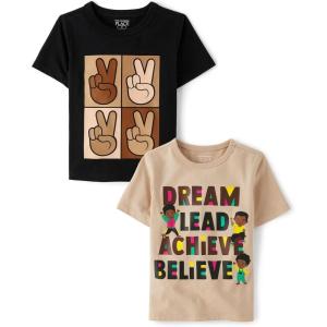imageThe Childrens Place BabyBoys and Toddler All HolidaysBirthdays Short Sleeve Graphic TShirts2 PackPeace SignDream Lead Achieve Believe