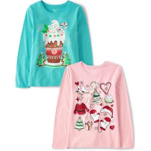imageThe Childrens Place UnisexChild All HolidaysBirthdays Long Sleeve Graphic TShirts2 PackHoliday DoodleHoliday Drink