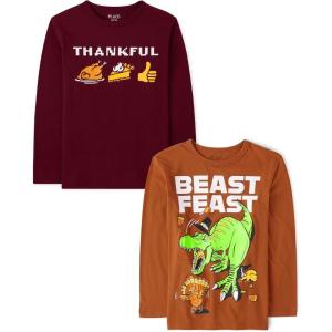 imageThe Childrens Place UnisexChild All HolidaysBirthdays Long Sleeve Graphic TShirts2 PackThankful IconsBeast Feast