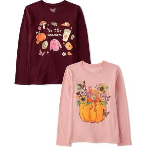 imageThe Childrens Place UnisexChild All HolidaysBirthdays Long Sleeve Graphic TShirts2 PackTis the Season Floral Pumpkin