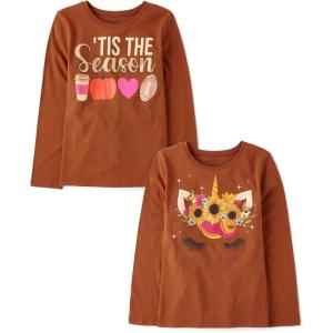imageThe Childrens Place UnisexChild All HolidaysBirthdays Long Sleeve Graphic TShirts2 PackTis the SeasonUnicorn Flower