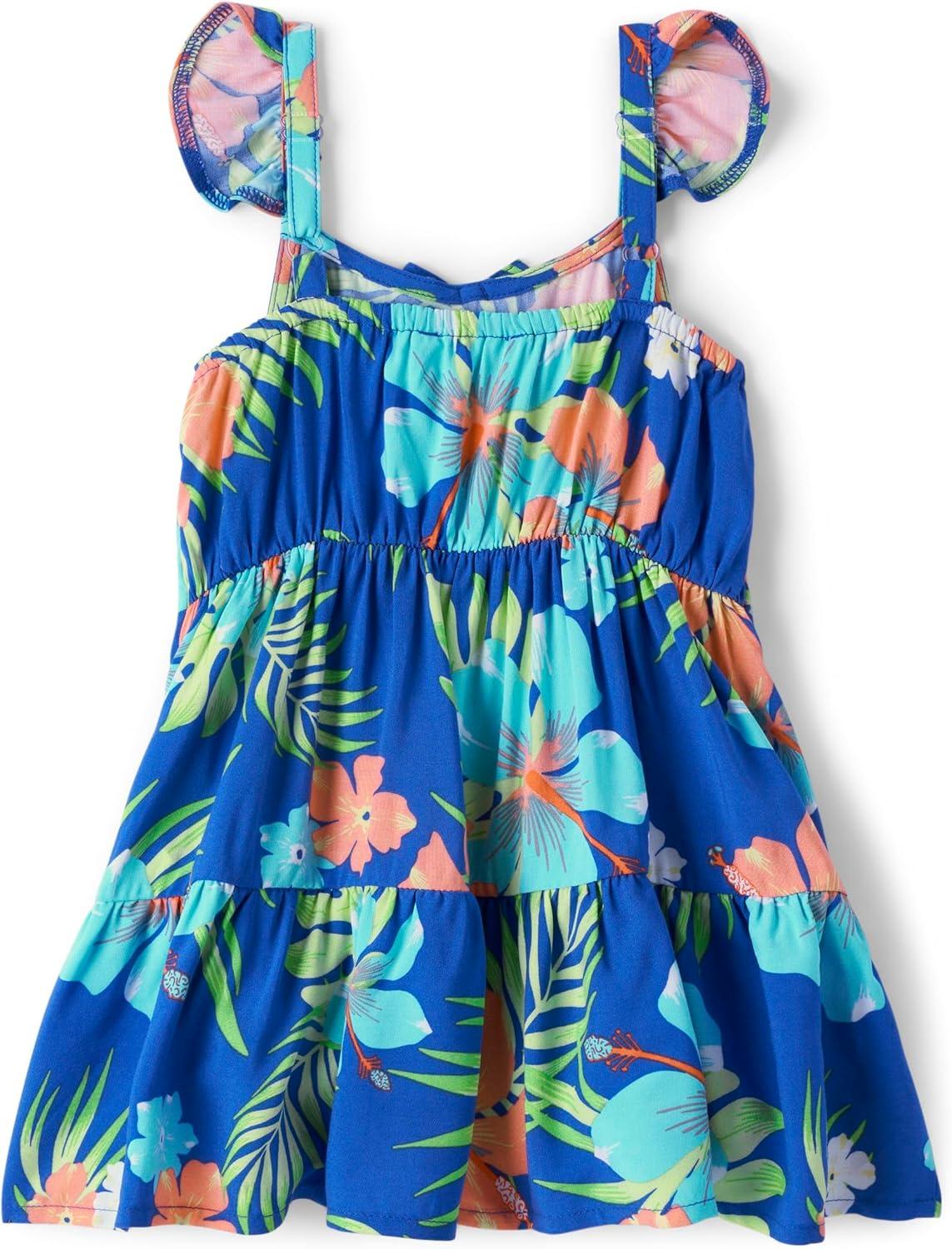 imageThe Childrens Place BabyGirls and Toddler Tiered Dress Short SleeveCool Cobalt Tropical