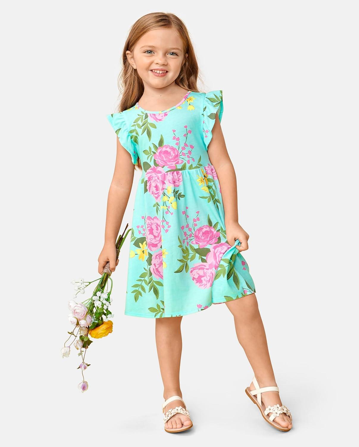 imageThe Childrens Place BabyGirls and Toddler Tiered Dress Short SleeveGreen Floral Babydoll