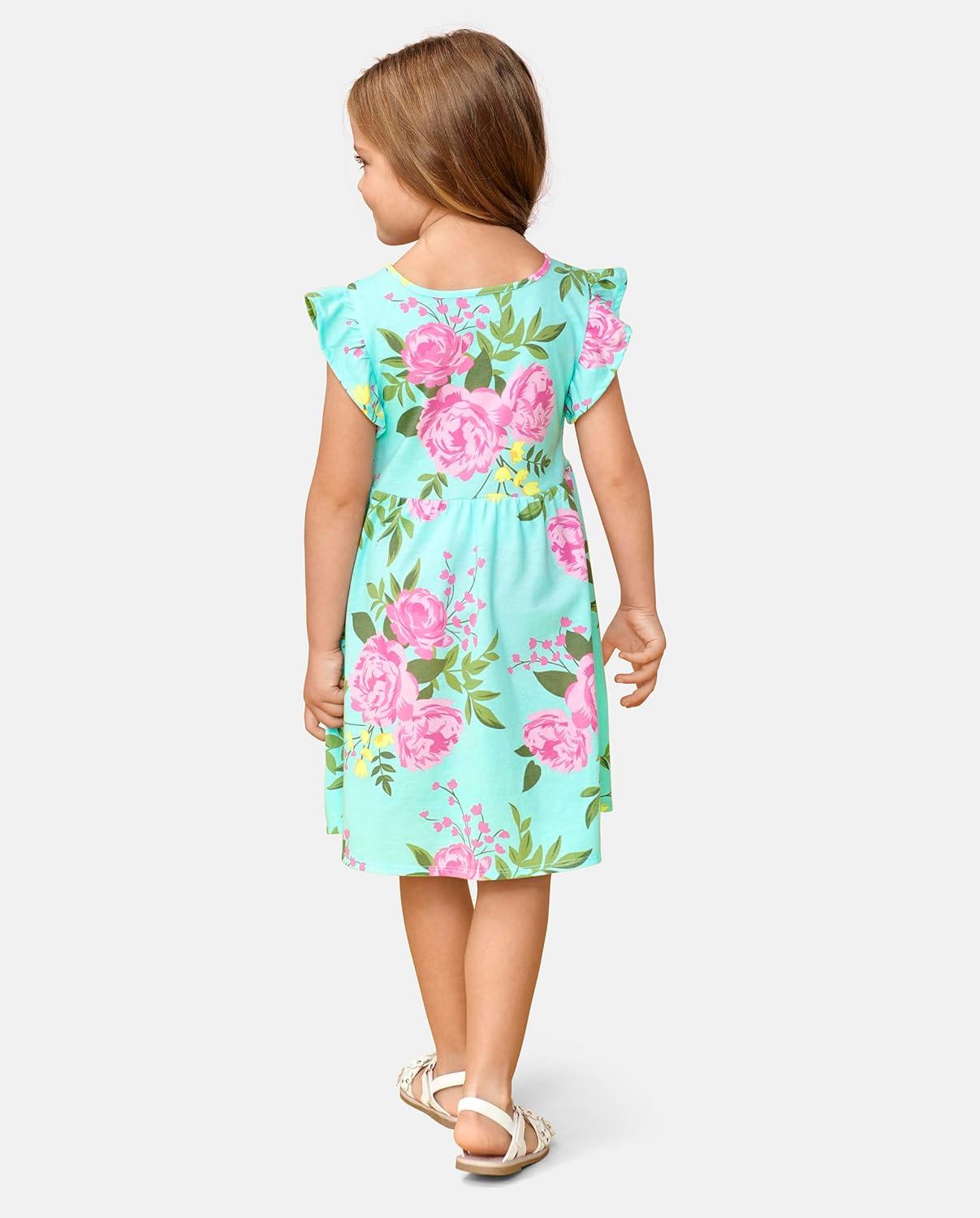 imageThe Childrens Place BabyGirls and Toddler Tiered Dress Short SleeveGreen Floral Babydoll