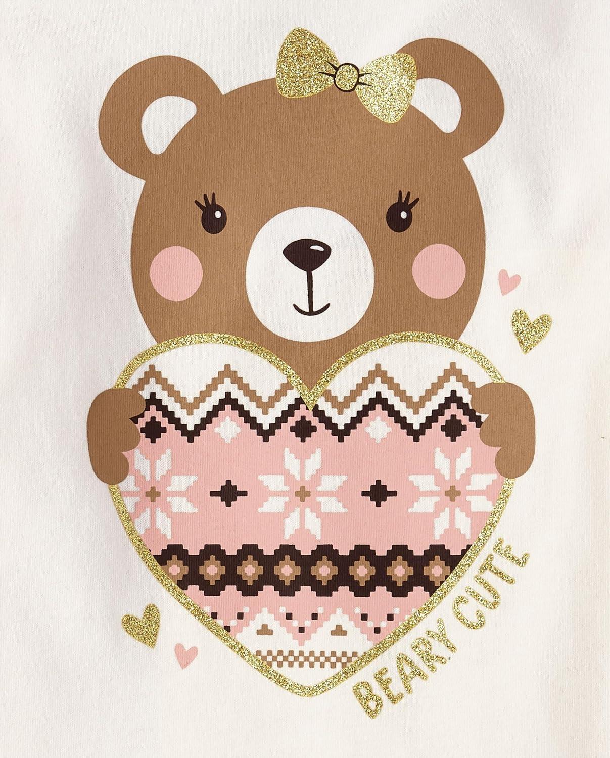 imageThe Childrens Place Girls Long Sleeve Knit Fashion ShirtTeddy BearRoseTeddy Bear Heart 3pack