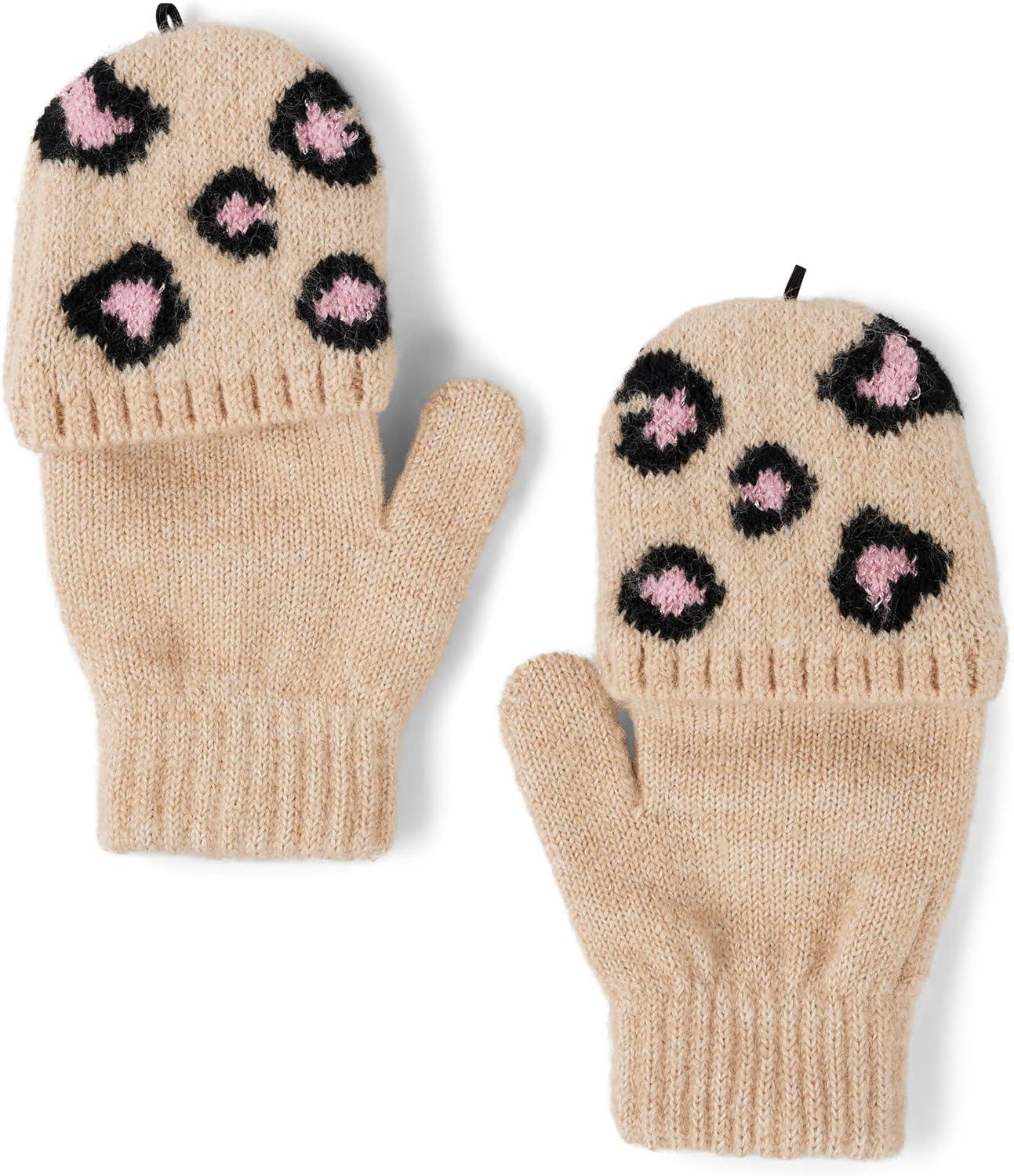 imageThe Childrens Place girls Winter Hat and Mittens Cold Weather SetLatte Leopard Set