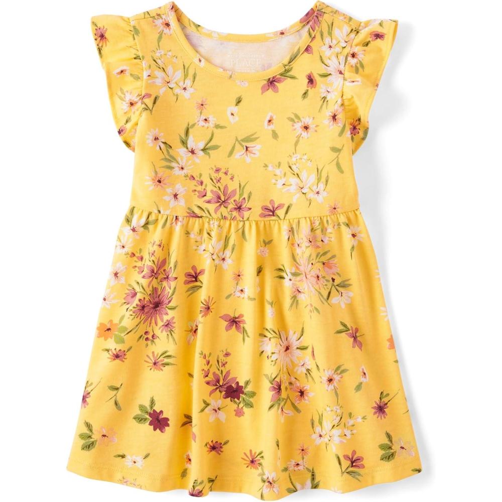 imageThe Childrens Place BabyGirls and Toddler Tiered Dress Short SleeveBanana Pudding Floral