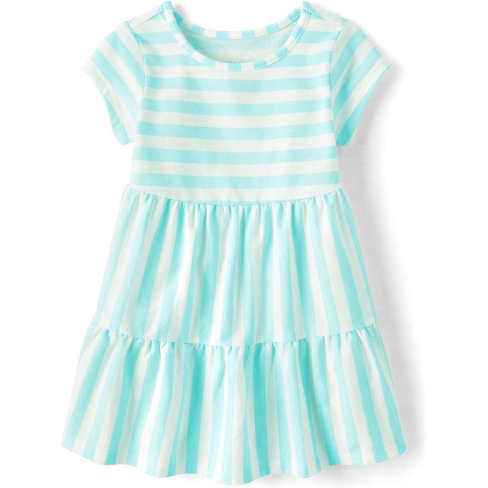 imageThe Childrens Place BabyGirls and Toddler Tiered Dress Short SleeveSeagrove Stripe
