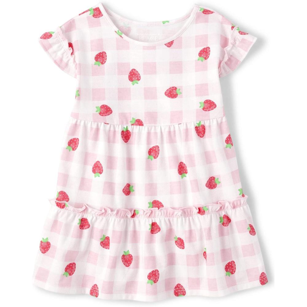 imageThe Childrens Place BabyGirls and Toddler Tiered Dress Short SleeveStrawberry Gingham