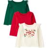 imageThe Childrens Place Girls Long Sleeve Knit Fashion ShirtJoy Candy CaneRedGreen 3pack