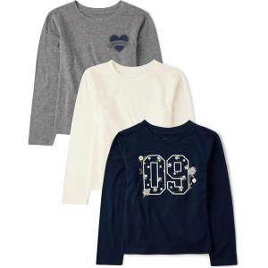 imageThe Childrens Place Girls Long Sleeve Knit Fashion ShirtBlueCreamGrey 3pack
