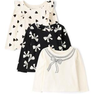 imageThe Childrens Place Girls Long Sleeve Knit Fashion ShirtBows 3pack