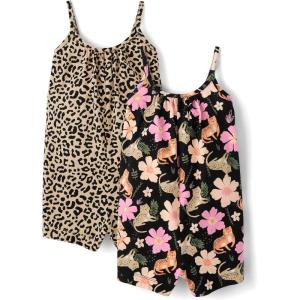 imageThe Childrens Place babygirls And Toddler Casual Sleeveless Shorts RomperFloralCheetah 2pack