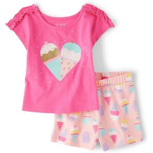 imageThe Childrens Place babygirls And Toddler Short Sleeve Top and Shorts 2piece SetPink Ice Cream Set