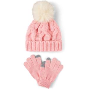 imageThe Childrens Place girls Winter Hat and Mittens Cold Weather SetFuzzy Pink Cable Set