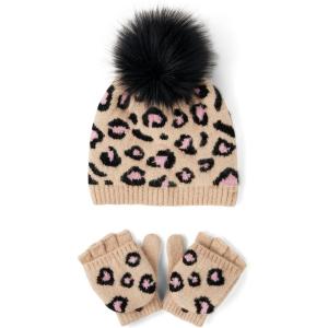 imageThe Childrens Place girls Winter Hat and Mittens Cold Weather SetLatte Leopard Set