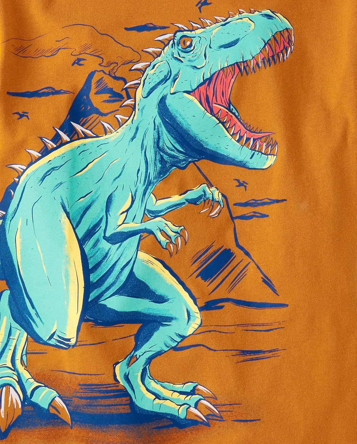 imageThe Childrens Place Boys AnimalsCars Short Sleeve Graphic TShirts3 PackDino BrawlDinoTrex