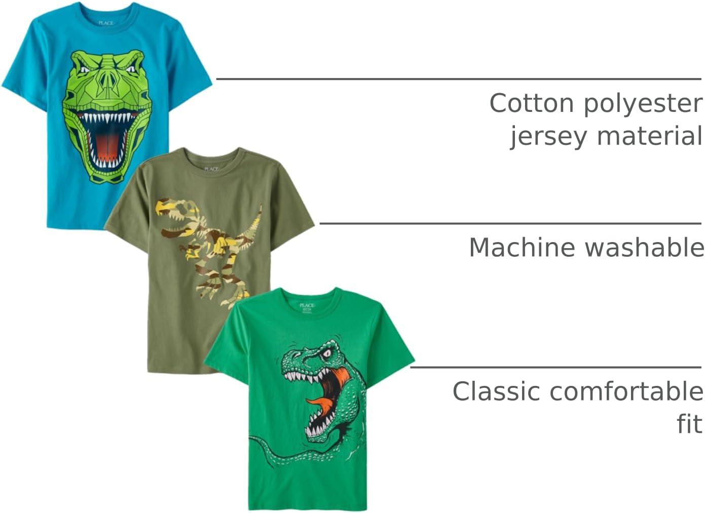 imageThe Childrens Place Boys AnimalsCars Short Sleeve Graphic TShirts3 PackDinoCamo DinoTrex 3pack