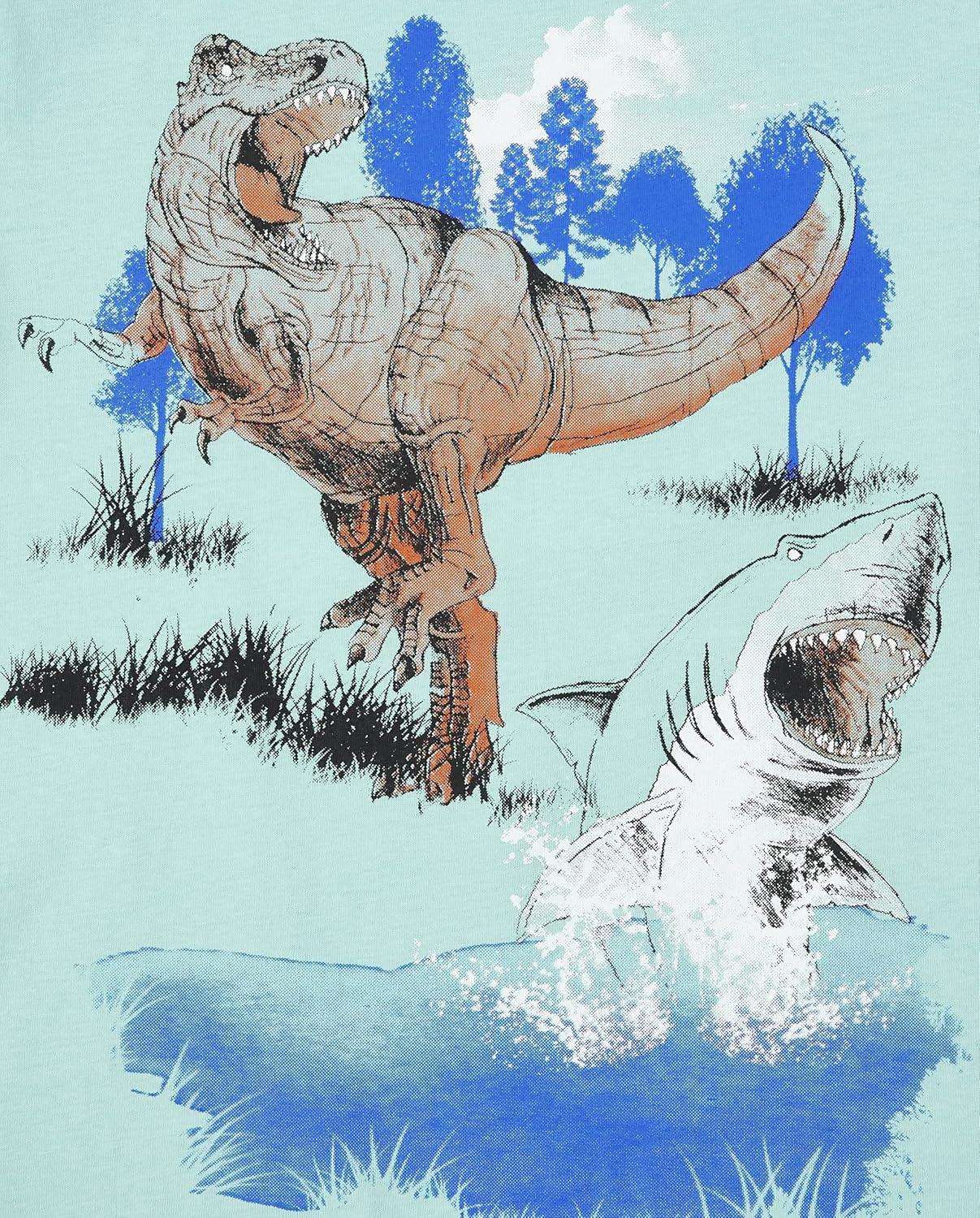 imageThe Childrens Place Boys AnimalsCars Short Sleeve Graphic TShirts3 PackShark Dino 3pack