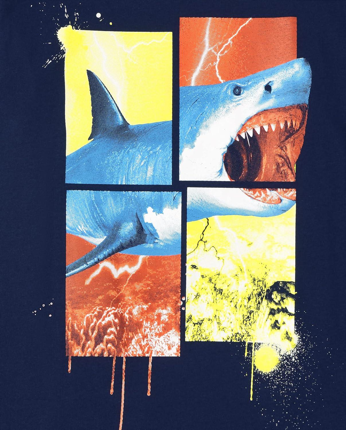 imageThe Childrens Place Boys GamerCarsSports Long Sleeve Graphic TShirts2 PackSharkDino 2pack