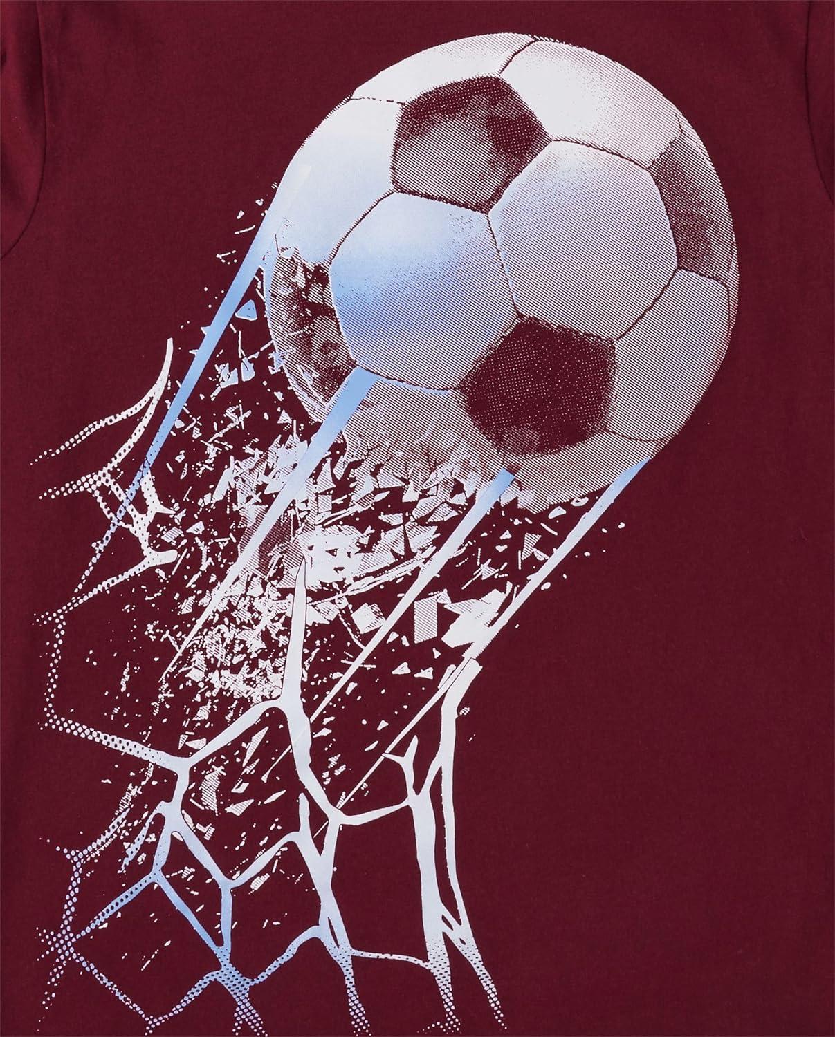 imageThe Childrens Place Boys GamerCarsSports Long Sleeve Graphic TShirts2 PackSoccer BallFootball Player Flame