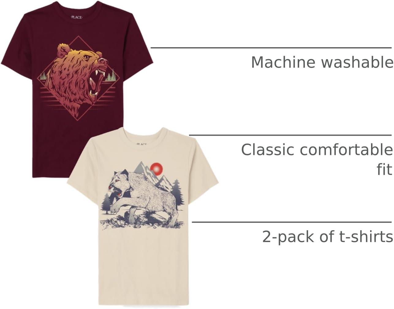 imageThe Childrens Place Boys GamerSportsCars Short Sleeve Graphic TShirts2 PackBearCougar