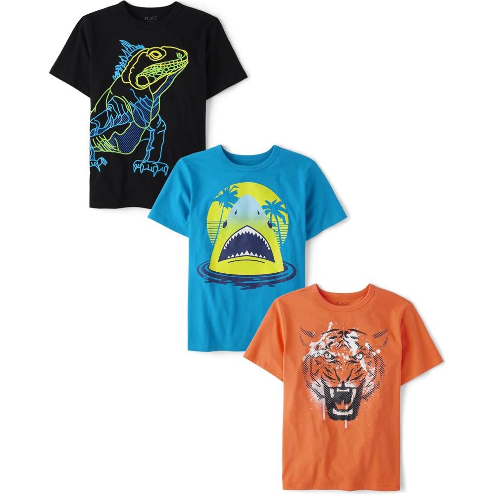 imageThe Childrens Place Boys AnimalsCars Short Sleeve Graphic TShirts3 PackIguanaSharkTiger 3pack