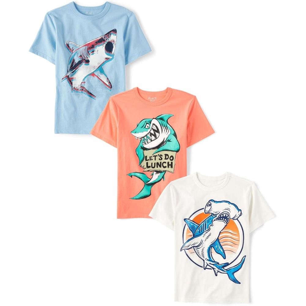 imageThe Childrens Place Boys AnimalsCars Short Sleeve Graphic TShirts3 PackSharkLunchHammerhead