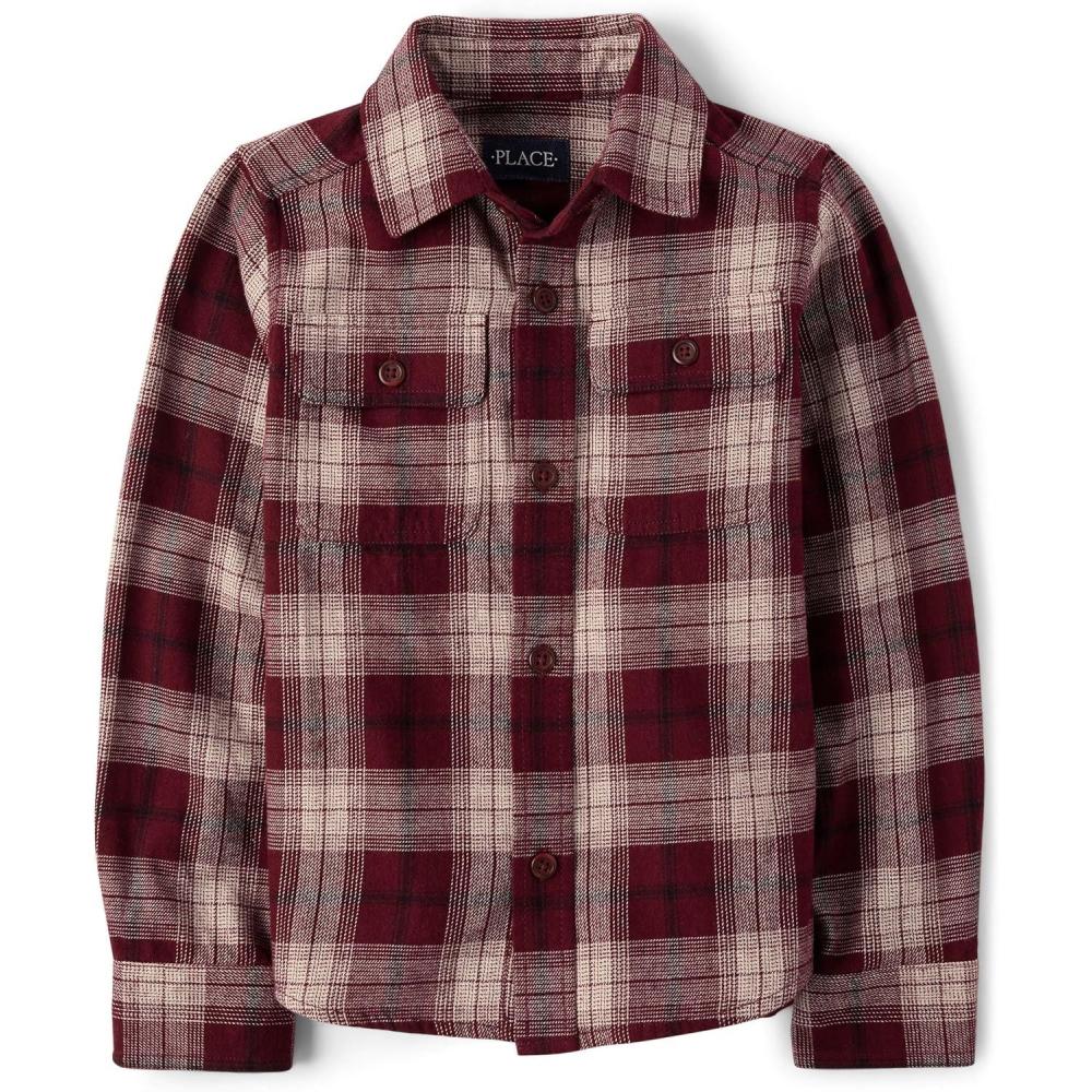 imageThe Childrens Place Boys Long Sleeve Flannel Button Down ShirtLogan Plaid