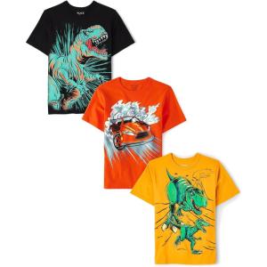 imageThe Childrens Place Boys AnimalsCars Short Sleeve Graphic TShirts3 PackDinoDinos RunRed Car
