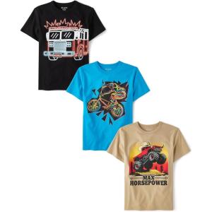 imageThe Childrens Place Boys AnimalsCars Short Sleeve Graphic TShirts3 PackFire TruckBikeMax Horsepower