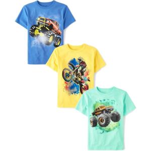 imageThe Childrens Place Boys AnimalsCars Short Sleeve Graphic TShirts3 PackMonster TruckBikerTruck