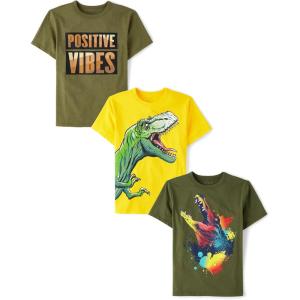 imageThe Childrens Place Boys AnimalsCars Short Sleeve Graphic TShirts3 PackPositive VibesDinoAlligator