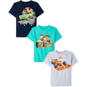 imageThe Childrens Place Boys AnimalsCars Short Sleeve Graphic TShirts3 PackRacecarBeach CarMotorcycle