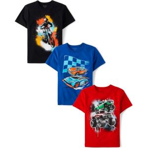 imageThe Childrens Place Boys AnimalsCars Short Sleeve Graphic TShirts3 PackRacecarMonster TruckMotorcycle