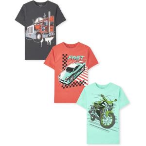 imageThe Childrens Place Boys AnimalsCars Short Sleeve Graphic TShirts3 PackTruckRacecarMotorcycle 3pack