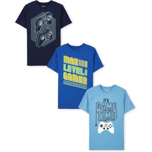imageThe Childrens Place Boys Boys Short Sleeve Graphic T Shirt 3PackControllersMax LevelGame Time 3pack