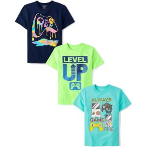 imageThe Childrens Place Boys Boys Short Sleeve Graphic T Shirt 3PackGame ControllerGame TimeLevel Up