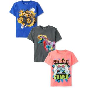 imageThe Childrens Place Boys Boys Short Sleeve Graphic T Shirt 3PackMonster TruckDinoUltimate Gamer