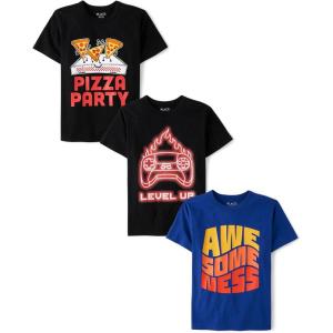 imageThe Childrens Place Boys Boys Short Sleeve Graphic T Shirt 3PackPizza PartyLevel UpAwesomeness