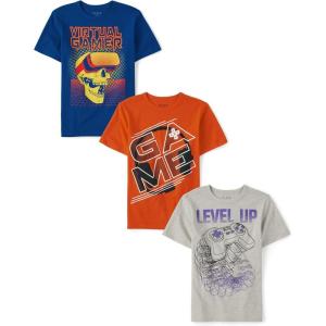 imageThe Childrens Place Boys Boys Short Sleeve Graphic T Shirt 3PackVirtualGameLevel Up 3pack
