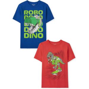 imageThe Childrens Place Boys GamerSportsCars Short Sleeve Graphic TShirts2 PackRobo DinoDino Skater 2pack